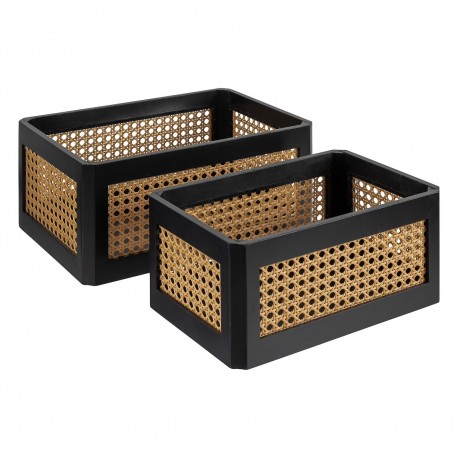 Lot de 2 cagettes en cannage FAMILY CORNER - Noir