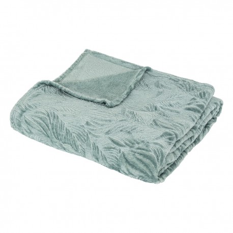 Plaid flanelle feuilles en relief 180X230cm ROY - Bleu clair