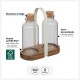 Set bouteilles huile et vinaigre support en acacia HARMONY - Marron