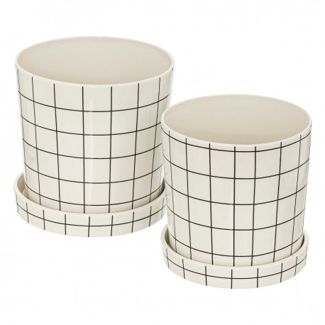 Lot de 2 pots en céramique KAYA - Blanc et noir