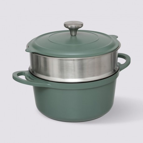 Cocotte en fonte d'aluminium avec panier à vapeur D24cm - Vert