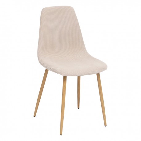 Chaise en velours côtelé pieds imitation chêne ROKA - Beige