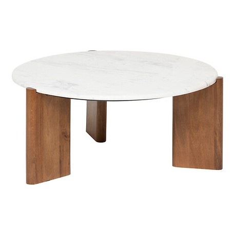 Table basse en bois de manguier et marbre NANDA - Marron et blanc