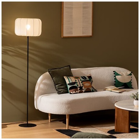 Lampadaire en coton H150cm TOBIE - Noir et blanc