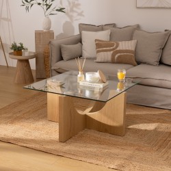 Table basse en verre et bois 85X85cm ETINI - Transparent