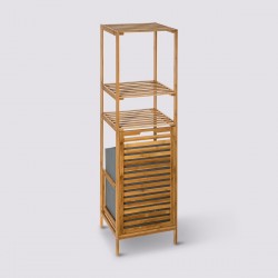 Étagère en bambou à 3 plateaux et panier à linge MIX'nMODUL - Gris