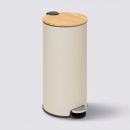 Poubelle ronde couvercle en bambou 30L MODERN COLOR - Beige lin