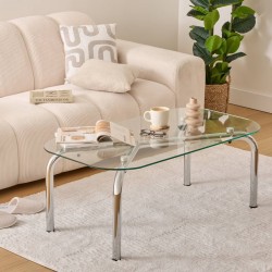 Table basse en verre et métal 100X60cm HECATE - Argenté