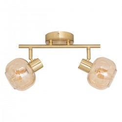 Applique/plafonnier 2 lampes en verre ambré PILIA - Doré