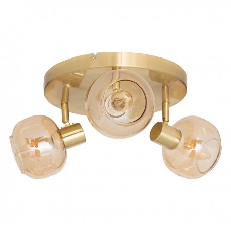 Plafonnier 3 lampes en verre ambré PILIA - Doré