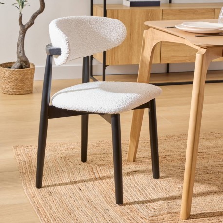 Chaise en bouclette pieds en bois d'hévéa SARI - Noir