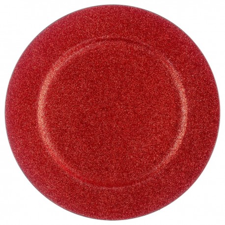 Assiette de présentation en plastique D33cm pailletée - Rouge