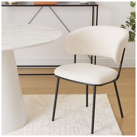 Chaise en tissu chenille pieds en métal noir ALBA - Ivoire
