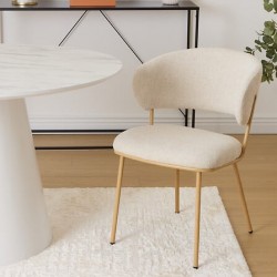 Chaise en tissu chenille pieds en métal effet bois ALBA - Beige