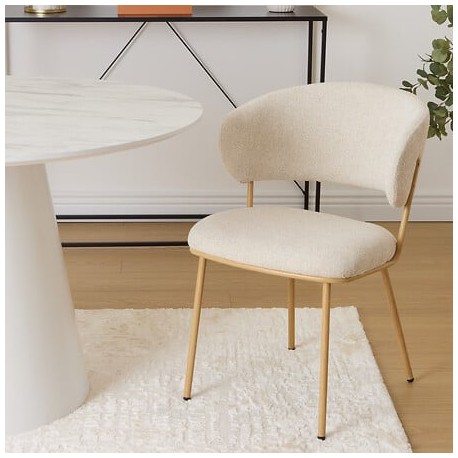 Chaise en tissu chenille pieds en métal effet bois ALBA - Beige