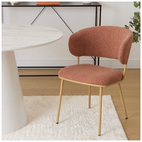 Chaise en tissu chenille pieds en métal effet bois ALBA - Terracota