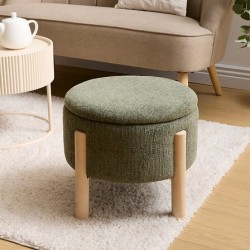 Tabouret coffre en tissu chenille ELKI - Kaki