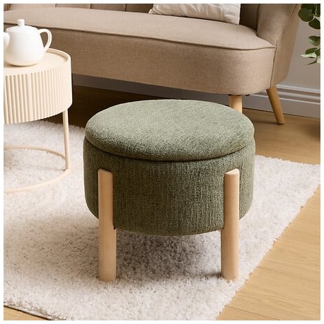 Tabouret coffre en tissu chenille ELKI - Kaki
