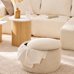 Pouf coffre en bouclette D60cm ELIOR - Beige
