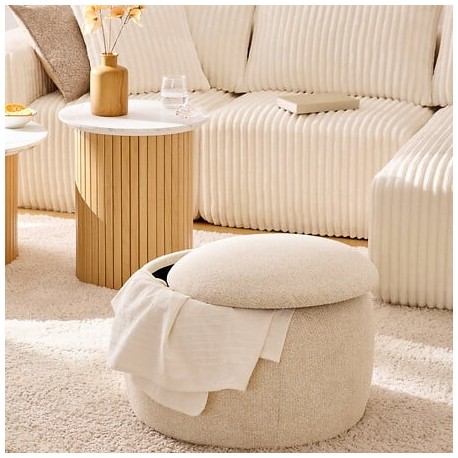 Pouf coffre en bouclette D60cm ELIOR - Beige