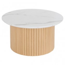 Table basse D70cm HOMELYA - Naturel et effet marbre