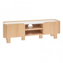 Meuble TV 2 portes HOMELYA - Naturel et effet marbre