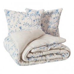 Parure de lit 240X220cm KYOTO - Blanc et bleu