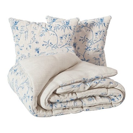 Parure de lit 240X220cm KYOTO - Blanc et bleu