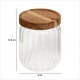 Bocal en verre strié 0,5L couvercle en acacia HARMONY - Transparent