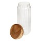 Bocal en verre strié 1L couvercle en acacia HARMONY - Transparent