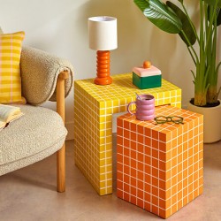 Lot de 2 tables café gigognes BETSY style carrelage - Jaune et orange