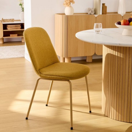 Chaise en tissu pieds en métal effet bois NEORA - Ocre