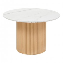 Table à manger D110cm HOMELYA - Naturel et effet marbre