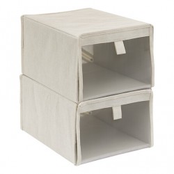 Lot de 2 boîtes range chaussures DRESSY+ - Beige
