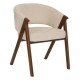 Fauteuil en tissu chenille AMZA - Ivoire pieds effet noyer