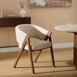 Fauteuil AMZA - Ivoire pieds effet noyer