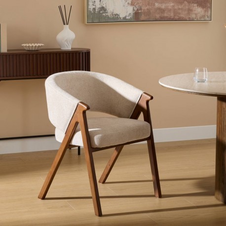 Fauteuil AMZA - Ivoire pieds effet noyer
