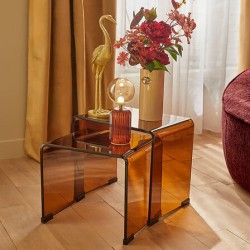 Lot de 2 tables café en verre trempé LENIA - Ambre