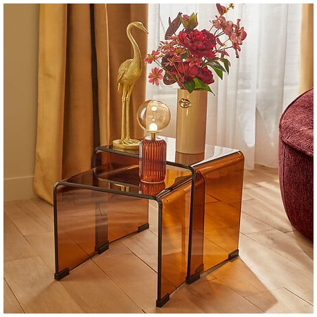 Lot de 2 tables café en verre trempé LENIA - Ambre