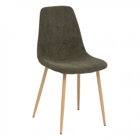 Chaise en velours côtelé pieds imitation chêne ROKA - Kaki